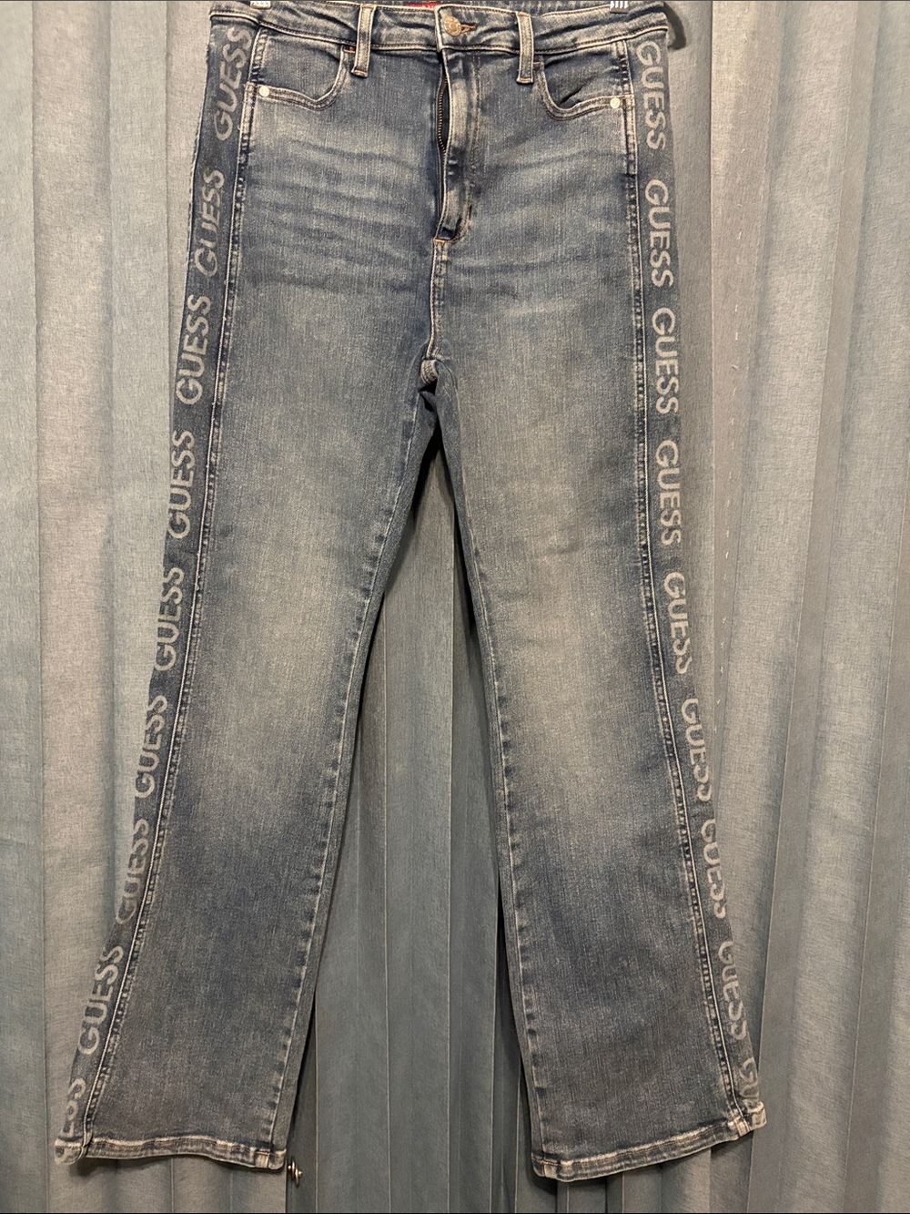 GUESS Light Blue Straight Leg Jeans with Logo Side Trim